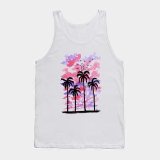 Pastel Clouds Coconut Trees Gouache Painting Tank Top